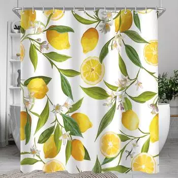 LuxusKollektion Duschvorhang Zitrone Blatt 120x200cm, Polyester, wasserabweisend