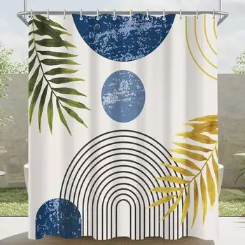 LuxusKollektion Duschvorhang Blätter-Linie 120x200cm, blau, Textil, 12 Ösen