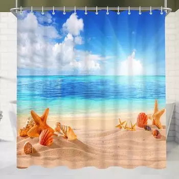 LuxusKollektion Duschvorhang Sea Blue 120x180cm, Polyester, wasserabweisend, antischimmel