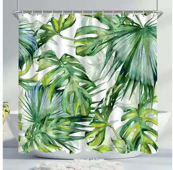 LuxusKollektion Duschvorhang Blätter grün, Polyester, 120x180cm