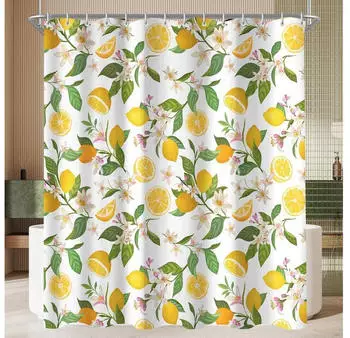 LuxusKollektion Duschvorhang Zitronenbl&auml;tter 150x200cm, Polyester, wasserabweisend