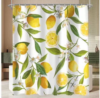 LuxusKollektion Duschvorhang Zitrone & Blatt, Polyester, wasserabweisend, 180x180cm