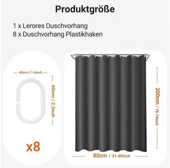 LuxusKollektion Duschvorhang Polyester dunkelgrau, antischimmel, wasserabweisend, 80x200cm