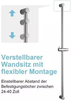 LuxusKollektion Duschstange verstellbar 60-100cm, Wandmontage, chrom
