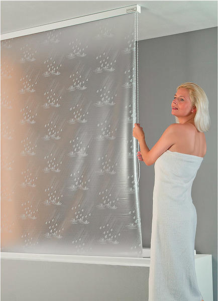 ECO-DuR Kassetten-Duschrollo de luxe 134x240cm Tropfen weiß/weiß