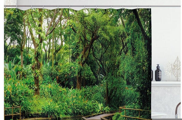 Abakuhaus Duschvorhang Moderner Digitaldruck mit 12 Haken auf Stoff 175 x 180 Dschungel Wilder Exotische Wald Pier