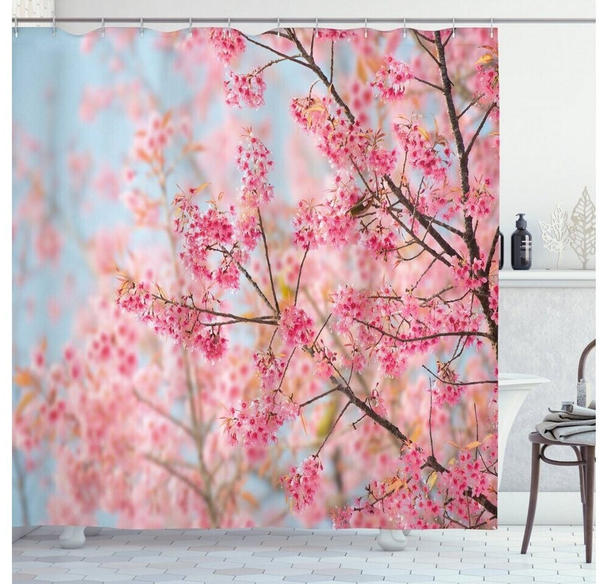 Abakuhaus Duschvorhang Moderner Digitaldruck mit 12 Haken auf Stoff 175 x 180 Blumen Japanische Sakura Kirsche
