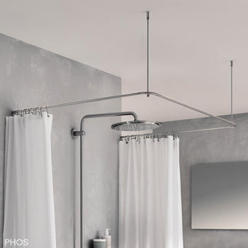 Phos Design Duschvorhangstange U-Form 90 x 90 x 90 cm zur Verschraubung