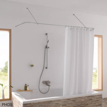 Phos Design Duschvorhangstange U-Form 70 x 170 x 70 cm mit Wandabhängung