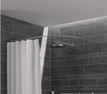 Phos Design Duschvorhangstange Viertelkreis mit 30 cm Bogenradius 100 x 100 cm