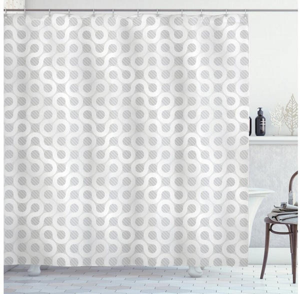 Abakuhaus Duschvorhang Moderner Digitaldruck mit 12 Haken auf Stoff 175 x 200 Grau und Weiß Rund Oval Pattern