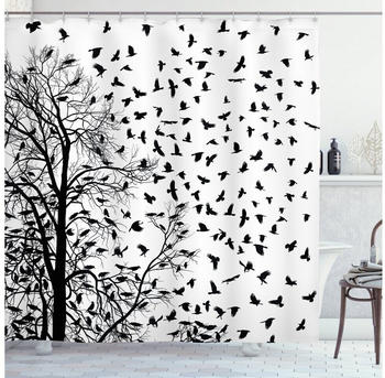 Abakuhaus Duschvorhang Moderner Digitaldruck mit 12 Haken auf Stoff 175 x 200 Schwarz Und Weiß Flying Birds Baum