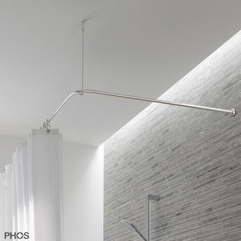 Phos Design Duschvorhangstange L-Form 170 x 75 cm zur Wandverklebung