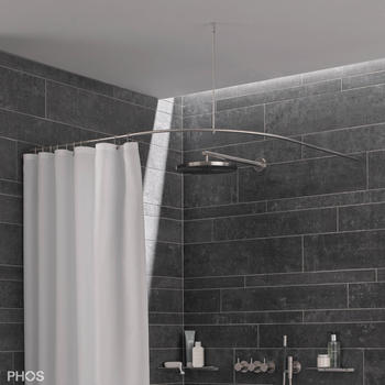 Phos Design Duschvorhangstange Viertelkreis mit 55 cm Bogenradius 110 x 110 cm