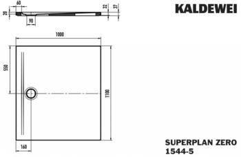 Kaldewei Superplan Zero 1544-5 1100 x 1000 x 20 mm mit Wannenträger extraflach weiß matt (354447980711)