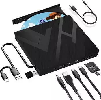 JBonest Externes CD DVD Laufwerk USB 3.0 Typ-C mit SD/TF-Kartenleser Portable RW Brenner
