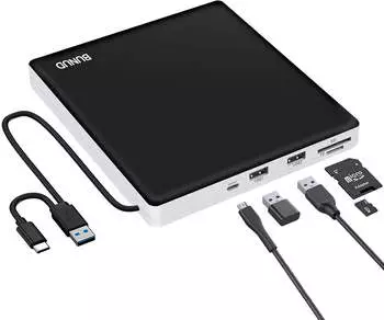 BUNUD Externes CD DVD Laufwerk USB 3.0 & Type-C mit 2 USB & SD/TF