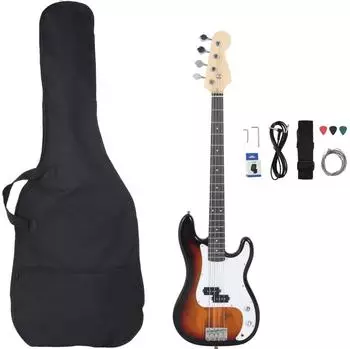 vidaXL E-Bass 4/4 46" mit Tasche, braun/weiß (70184)