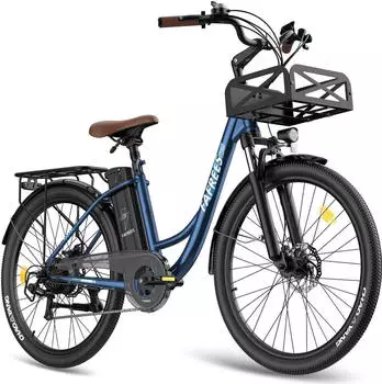 SMART AI ebike 26 Zoll e Bike Herren 36V 20.3Ah Akku 250W 25km/h City Damen Reichweite 80-200km Blau