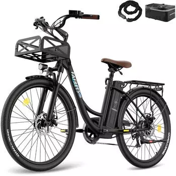 Fafrees E bike 26 Zoll 36 V 20,3 Ah 730,8 Wh City e-bikes 7 Gang, Schwarz