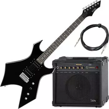 Rocktile Warhead E-Gitarre Set, Linde, 75W Combo-Verstärker, schwarz (AK30A)
