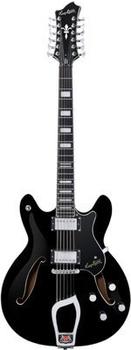 Hagstrom Viking Deluxe Halbakustische Gitarre 12-saitig, schwarz (VIDLX12-BLK)