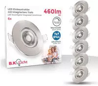 B.K.Licht LED Einbauleuchte "6er Set Bad Einbaustrahler, Dimmbar, IP44, LED