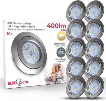B.K.Licht Einbaustrahler 230V Ultra-Flach 24mm Ø86mm 5W 400lm 3000K 10er Set