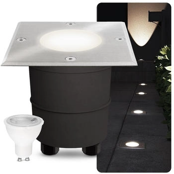 SSC-LUXon LED Bodeneinbaustrahler MADON mit 5W LED GU10 neutralweiß dimmbar - quadratisch Optik Edelstahl gebürstet