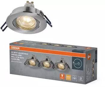 Osram Spot Set DIM LED Einbaustrahler 3,7W Satin-Nickel, 2700K, Aluminium, 3er-Set (4058075853454)
