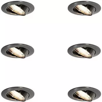 QAZQA Edu Einbaustrahler GU10 schwenkbar rund gunmetal, 6er-Set (109606)