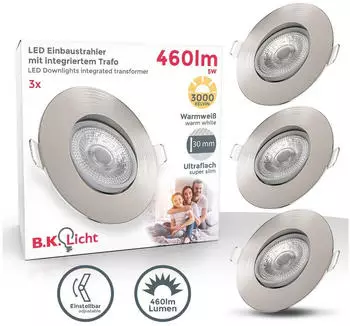 B.K.Licht LED Einbaustrahler 3er-Set, schwenkbar, flach, 4,9W, 3000K, IP23 (BKL1279)