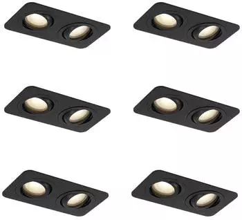 QAZQA Alberto 6er-Set Einbaustrahler GU10 schwenkbar IP44 Schwarz Aluminium (109779)