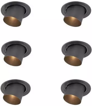 QAZQA Installa 6er-Set Einbaustrahler GU10 schwenkbar, Aluminium, Gunmetal (109577)