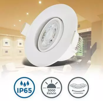 B.K.Licht LED Einbaustrahler 6er-Set schwenkbar IP65 4,9W 3000K weiß (BKL1584)