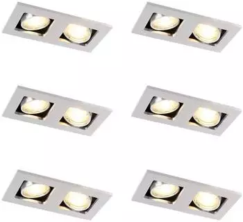 QAZQA Qure Einbaustrahler-Set, Aluminium, 2-flammig, rechteckig, 6er-Set (109889)