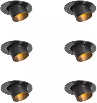 QAZQA Installa 6er-Set Einbaustrahler GU10 kippbar, gunmetal, Aluminium (109586)