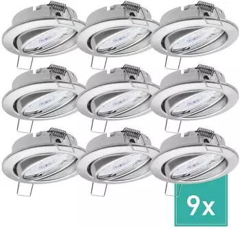 Oktaplex Dijon LED-Einbaustrahler 9er-Set, dimmbar, schwenkbar, chrom, warmwei&szlig; 2700K 4,8W 230V