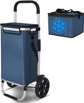 Vounot Folding Shopping Trolley with Cool Bag 57L navy blue