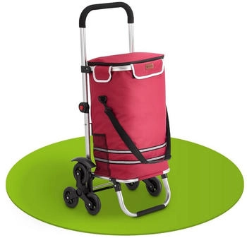 Juskys 3in1 Einkaufstrolley 56L mit K&uuml;hlfach Treppensteiger red
