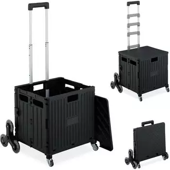 Relaxdays faltbarer Einkaufstrolley mit Deckel, 8 R&auml;der schwarz