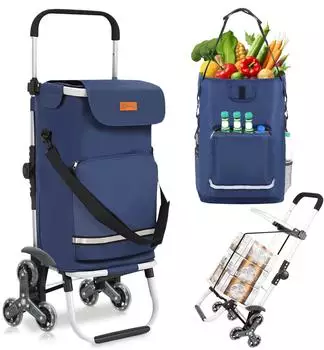 Sekey 3-in-1 klappbarer Einkaufstrolley mit K&uuml;hlfach 42L blau
