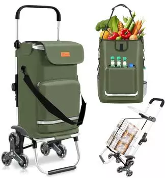 Sekey 3-in-1 klappbarer Einkaufstrolley mit K&uuml;hlfach 42L 6 Rollen gr&uuml;n