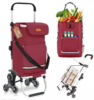 Sekey 3-in-1 klappbarer Einkaufstrolley mit Kühlfach 42L 6 Rollen red