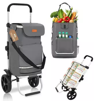 Sekey 3-in-1 klappbarer Einkaufstrolley mit Kühlfach 42L 2 Rollen grau