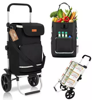 Sekey 3-in-1 klappbarer Einkaufstrolley mit K&uuml;hlfach 42L 2 Rollen black
