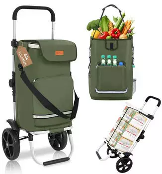 Sekey 3-in-1 klappbarer Einkaufstrolley mit K&uuml;hlfach 42L 2 Rollen gr&uuml;n