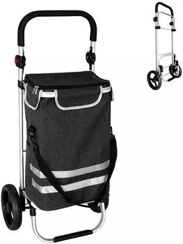 Relaxdays Einkaufstrolley klappbar mit K&uuml;hlfach, 45l, 35kg, schwarz
