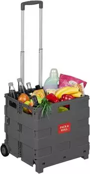 Relaxdays Einkaufstrolley mit Teleskopgriff, 35kg, anthrazit/silber