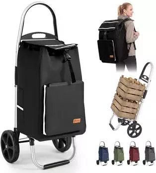 Sekey Einkaufstrolley klappbar 4-in-1 mit K&uuml;hlfach, 50L, Aluminium, schwarz (SC21)
